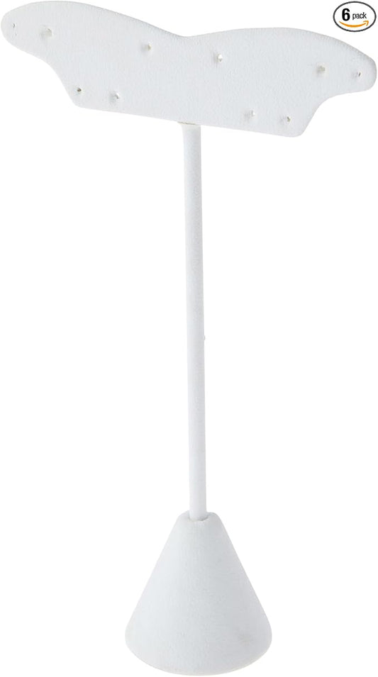 Plymor White Faux Leather Fish Tail Style, Five Pair Earring Display Stand, 3.125" W x 1.25" D x 5.5" H (Pack of 6)