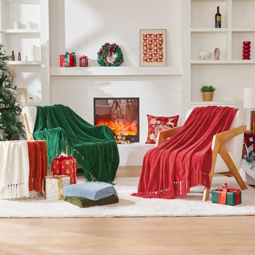 CozeCube Chenille Throw Blanket, Christmas Red Fringe Blanket, 60"X80" - Image 7