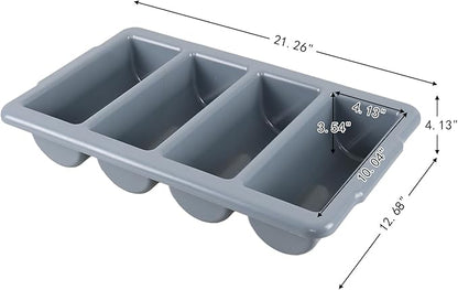 Morcte 4 Compartment Commercial Silverware Bin, Set of 4 Plastic Cutlery Trays for Restaurant, Gray