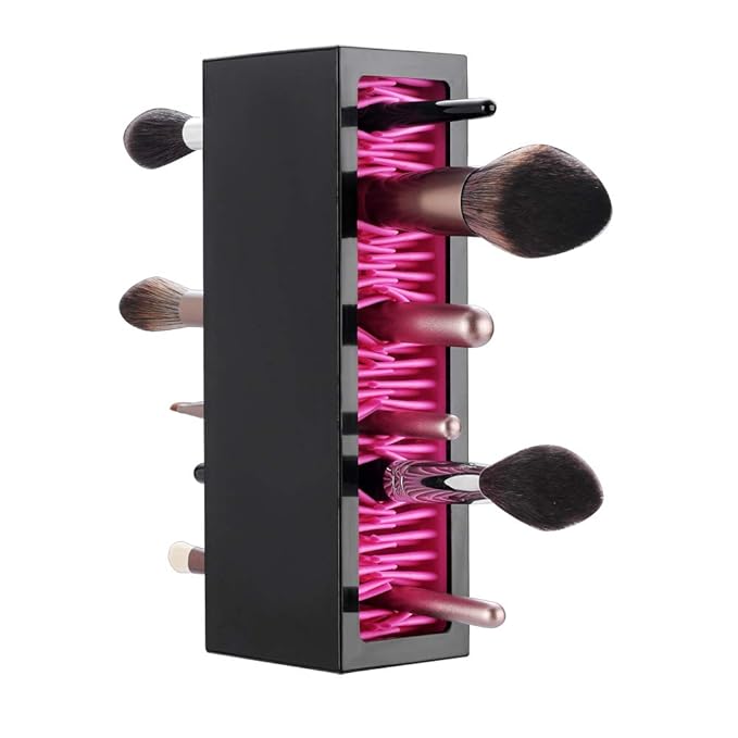 JAMEND CLXP Makeup Brushes Holder Organizer, Silicone Vanity Air Drying Rack Display Storage for Brush, Eyeliners and More, Practical Cosmetic Tools Container (Red-Black)