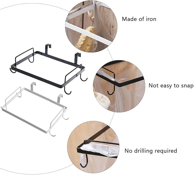 2pcs Kitchen Garbage Bag Holder and Hanging Rack Set, Iron Art Metal Trash Storage Rack for Cabinet Doors, Multifunctional Waste Bag Organizer for Home Kitchen Use