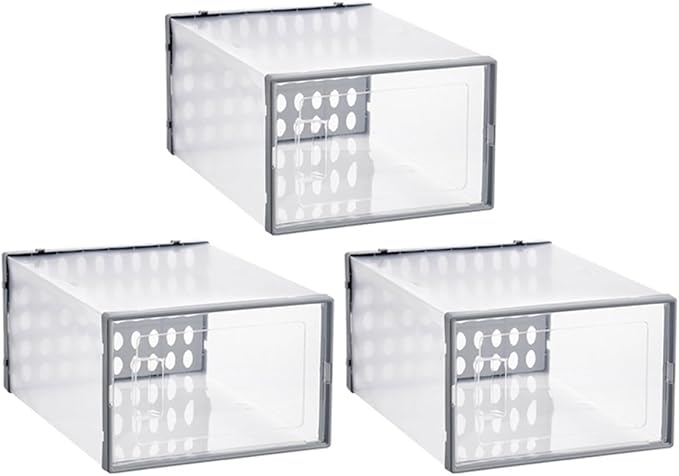 Shoe Storage Boxes 3pcs Dustproof Plastic Shoe Organizer for High-top Sneakers and Boots for Home Closet Gray 34x15.5x24cm