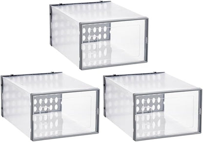 Shoe Storage Boxes 3pcs Dustproof Plastic Shoe Organizer for High-top Sneakers and Boots for Home Closet Gray 34x15.5x24cm