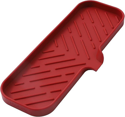 MicoYang Silicone Bathroom Soap Dishes with Drain Spout-Bathroom and Kitchen Sink Organizer,Sponge Holder,Dish Soap Tray,Perfect for Dispenser,Scrubber,Bottle,Cup on Sink or Counter-Red 12"×4"