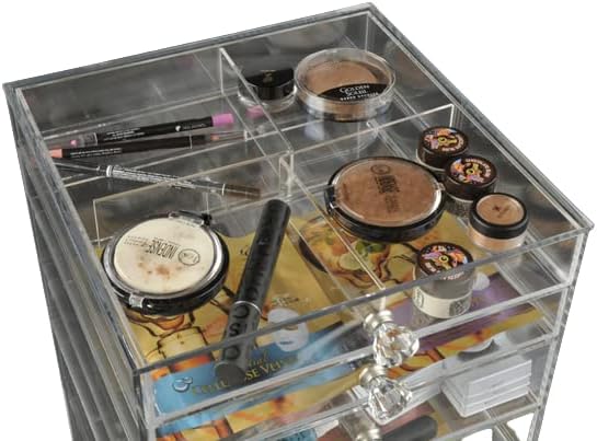 GlamoureBox Clear Acrylic Cosmetic Cube Organizer Makeup Case 7 Drawer A7R