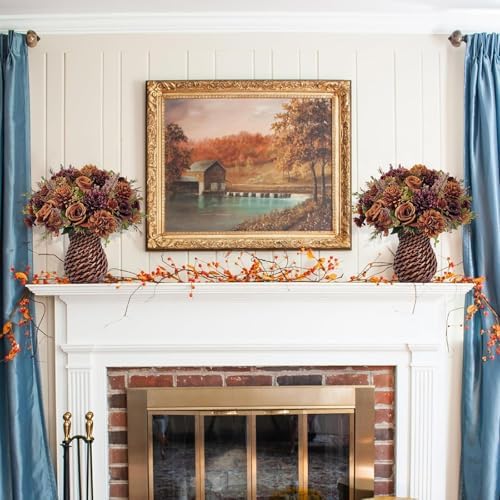 4 Bundles Fake Fall Flowers with Vase 12.5" Fall Centerpieces for Tables - Image 6