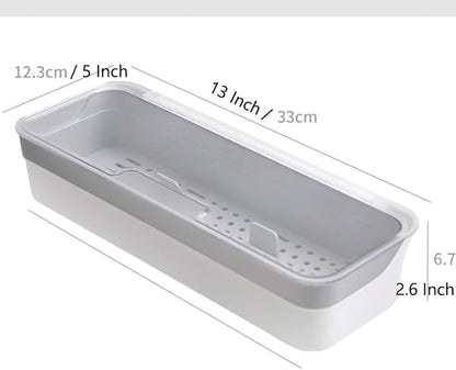 Plastic Kitchen Drawer Organizer with Lid and Drainer Stackable Utensil Holder for Countertop Silverware Tray Flatware Organizers - 13x4.7x2.4 Inch Spatula Cutlery Storage Box