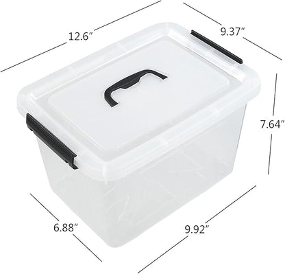 6-pack Latch Storage Boxes with Lids and Handles, Clear Plastic Box Bin, 10 Liters