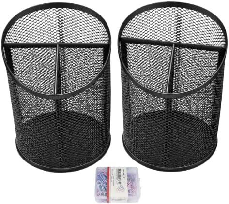 Mesh Pen Holder for Desk, 3-Compartment Pencil Holder, 2 Pack by Unknown