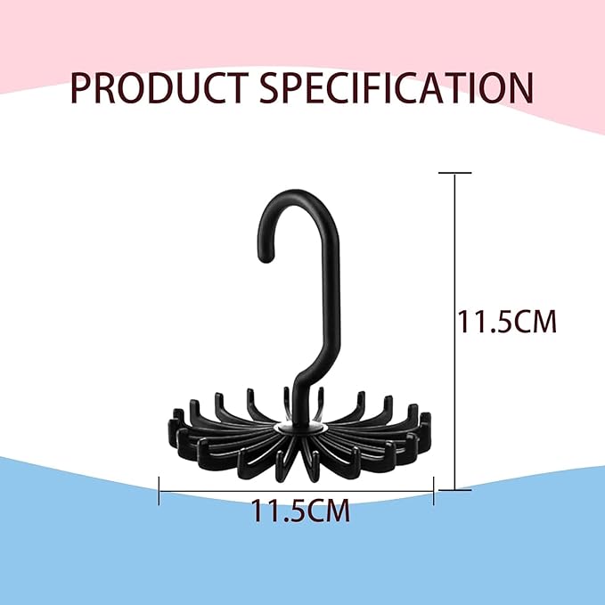 Circular Tie Hanger Updated Twirl Tie Rack Adjustable Twirl Tie Rack Tie Belt, Multipurpose Organizer for Closet Storage(Black)
