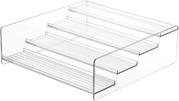 mDesign Plastic Bathroom Storage Organizer Shelf for Cabinet, Vanity, Countertop - Holds Vitamins, Supplements, Medicine Bottles, Nail Polish, Makeup - 4 Levels - Ligne Collection, 2 Pack, Clear