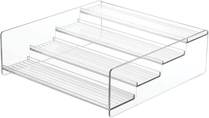mDesign Plastic Bathroom Storage Organizer Shelf for Cabinet, Vanity, Countertop - Holds Vitamins, Supplements, Medicine Bottles, Nail Polish, Makeup - 4 Levels - Ligne Collection, 2 Pack, Clear