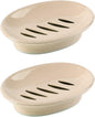 WYOK 2-Pack Soap Dish with Drain Plastic Sponge Holder Easy Cleaning Soap Saver Tray Caddy Keep Dry Stop Mushy for Shower Bathroom Kitchen(Khaki)