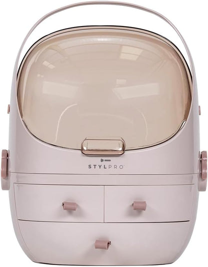STYLPRO Beauty Storage Pod, Cosmetics & Skincare Organiser with 3 Drawers, Detachable Lid, Dustproof Cover & Travel Handle for Dresser, Bedroom, Bathroom & Home Organisation