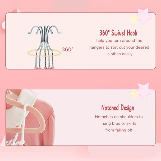 Stormix Baby Velvet Hangers, 50 Pack Children's Clothes Hangers Non-Slip Kids Hangers for Infant/Toddler Pink