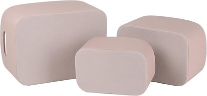 HofferRuffer Faux Leather Storage Baskets Bins with Velvet Lining for Organizing, Storage, Gifts, Set of 3 Nesting Shelf Baskets Decorative Storage Boxes for Home Organization (Pink)