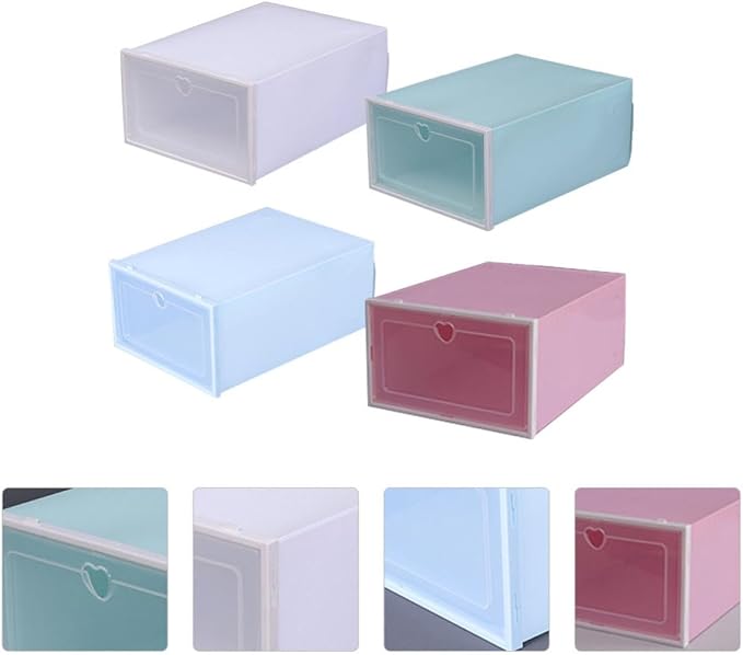 4pcs Large Plastic Shoe Storage Boxes with Drawer-type Dustproof Flip-top Design Stackable Shoe Organizer for Home Closet Multipurpose Storage Containers