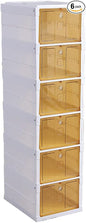 Plastic Shoe Boxes with Lids, Stackable Shoe Boxes Ideal for Kids Men Women, Harder Shoe Storage Boxes, Solid Construction and Quality Appearance, Foldable, Easy Assembly (6 Layer)