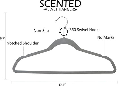 Non-Slip Scented Velvet Hangers - Heavy Duty Clothes Hanger - Ultra Thin Space Saving 360 Degree Swivel Hook - Ideal for Coats, Jackets, Pants, & Dress - French Lavender - 25 Pack