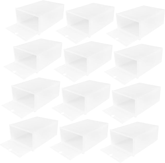 Shoe Containers 12pcs Stackable Shoe Boxes Plastic Lids Clear for Home Office Entryway Storage