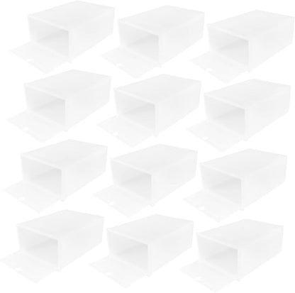Shoe Containers 12pcs Stackable Shoe Boxes Plastic Lids Clear for Home Office Entryway Storage