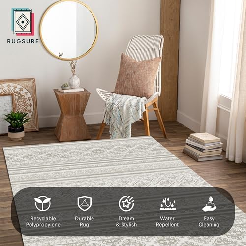 RUGSURE Washable Area Rugs 3' x 5 ' - 1/6 Thick - Moroccan-Inspired -Stain & Water Resistant Non-Slip - Resistant Rug for Living Room, Bedroom, Nursery, Pet & Child Friendly (Grey) - Image 5