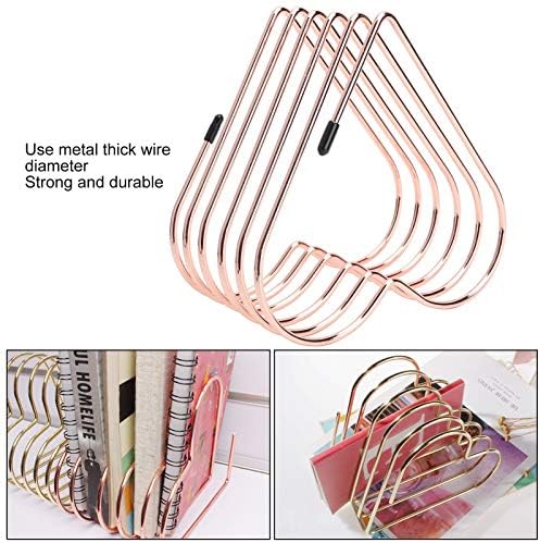 Metal Bookends - Heart Shaped Telescopic Decorative Bookends Book Shelf Files Folder Stand Desktop Book Organizer Storage Rack Book Stand for Home Office Bedroom Library(Rose Gold) - Image 2