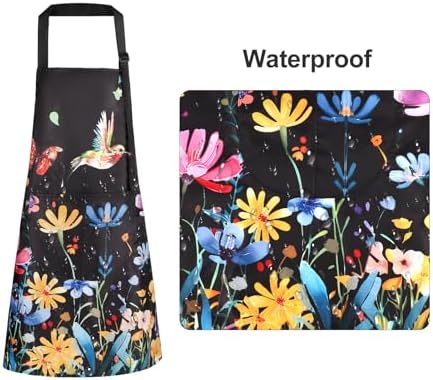 Floral Apron Women, 2 Pack Aprons for Women with Pockets, Waterproof Kitchen Apron Aprons for Cooking, Baking - Image 5