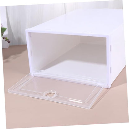 CHILDWEET 6pcs Transparent Shoe Box Organizer Thick Drawer Type Storage for Shoes Scratch Design for Sneakers High Heels and Boots White Frame Color