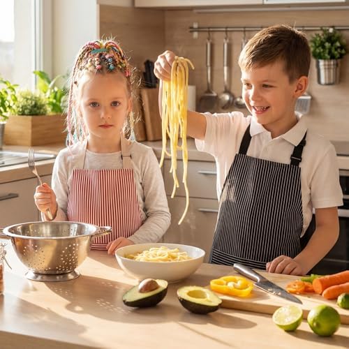 2 Pack Stripes Kids Apron, Kids Cooking Aprons with 2 Pockets, Cute Aprons for Cooking for Boys and Girls - Image 5