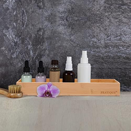 PRATIQUE Bamboo Drawer Organizer,Kitchen Utensil Organizer Silverware Tray,Cutlery Holder, Wood Storage Box for Flatware, Makeup, Bathroom, Office Desk (Bamboo, 15 * 3 * 2.6)