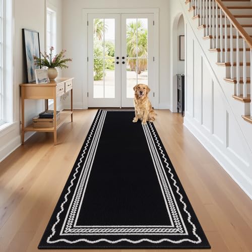 Ileading Runner Rug for Hallways 2.6x10ft Heavy-Duty Durable Entryway Floor Mat with Non Slip Rubber Backing Low-Pile High Traffic Carpet Machine Washable Accent Rug for Kitchen(Black) by Ileading