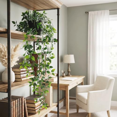 2 Pcs Artificial Hanging Plants with 2 Pots - Realistic Fake Eucalyptus & Ivy Vine Potted Plants for Bathroom Shelf Decor - Faux Greenery Aesthetic for Office Desk, Bookshelf (Indoor & Outdoor) - Image 6