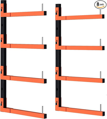 2 Pack Lumber Storage Rack, Wall Mount Removable & Adjustable Lumber Rack with 4-Level Holds Up 520 Lbs, Heavy Duty Metal Garage Wood Rack for Workshop, Basement, Indoor and Outdoor