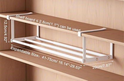 Expandable Shoe Rack Closet Hanging Organizer 16.14''-29.53'' Metal Adjustable Under Cabinet Storage Shelf Space Saving for Kitchen Pantry Room Dorm, White, 1 Pack