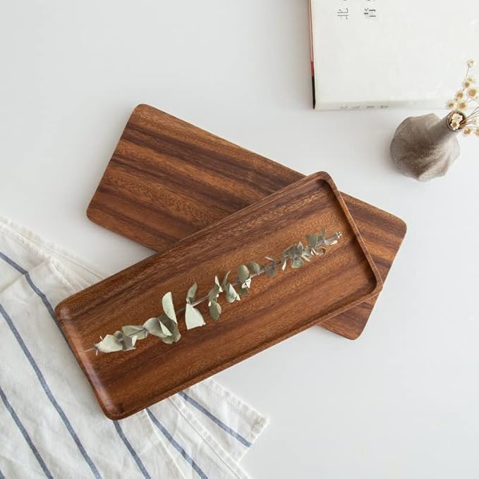 Bathroom Long Vanity Trays, 1PCS Wooden Toilet Tank Storage Tray, Farmhouse Wood Tray Kitchen Living Room Counter Top Organizers for Small Things, Dressing Table Sink Holders 11 x 4 inch