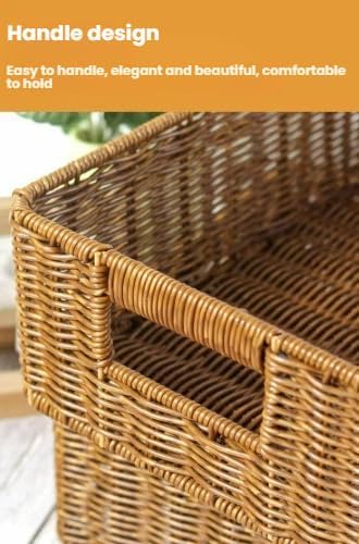 Plastic Storage Baskets for Shelves and Cabinets, Wicker Storage Baskets for Shelves, Pantry Baskets Organization and Storage, Water-Resistant and Durable(Set of 2, Dark Brown)