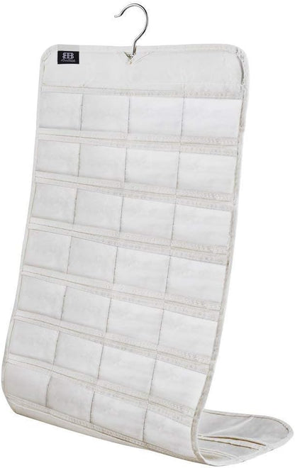 BB Brotrade Hanging Jewelry Organizer,Double Sided Jewelry Storage Organizer with Embossed Pattern,80 Clear PVC Pockets Organizer for Holding Jewelries (White)