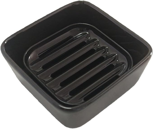 Ceramic Soap Dish, Square Shower Case with Drain Grid, Compact Bathroom Soap Holder for Sink Countertop, Decorative Ceramic Soap Saver Tray, Dish for Liquid or Bars (Black)