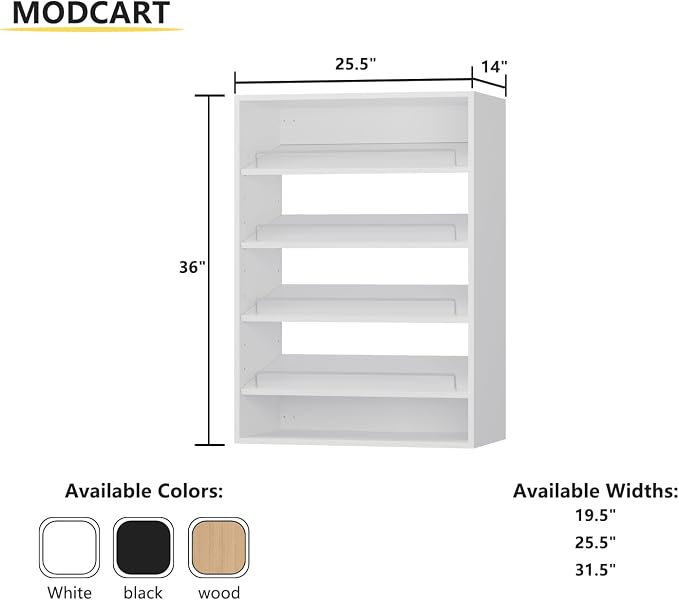 Shoe Shelf Short Tower Closet Unit, Modular Closet System, Wood Closet System Organizer with Storage for Walk In Closets, Clothing Rack for Hanging Clothes, Bedroom, White, 25.5"W