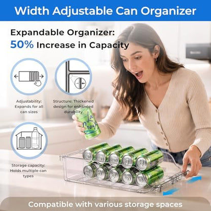 Rolling Soda Can Dispenser for Refrigerator 2 Packs Refrigerator Organizers and Storage Width Adjustable