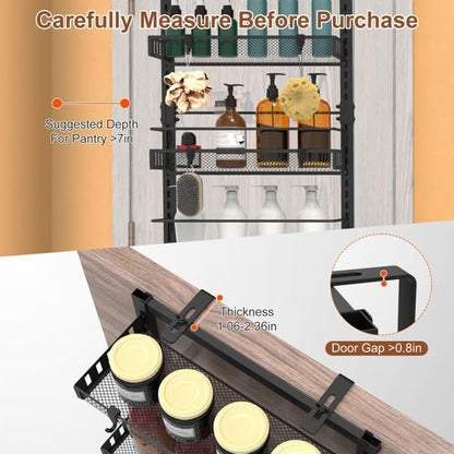 6-Tier Over the Door Organizer, Heavy Duty Metal Pantry Door Rack, Hanging Storage Shelf for Kitchen, Over The Door Spice Rack & Pantry Organizer, 6-Shelf Metal Hanging Storage (Black)
