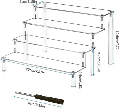 4-Tier Clear Acrylic Display Shelf - 8 Inch Multi-Use Organizer for Perfumes, Skincare, Cupcakes, Toys & Cosmetics | Durable Transparent Storage Solution with Easy Assembly