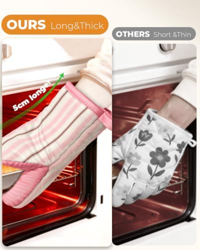 100% Thick Cotton Mini Oven Mitts Silicone Grip Pink Stripe - Image 3