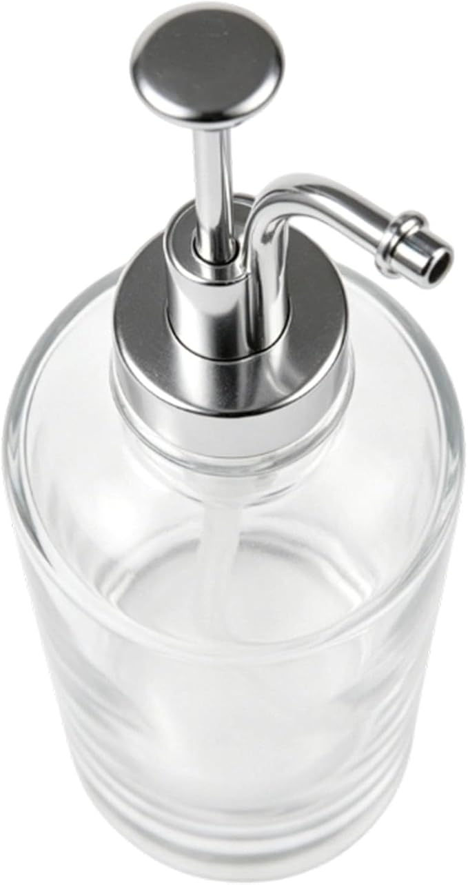 Asixxsix Coffee Syrup Dispenser, 500ml Clear Thickened Glass Soap Dispenser Bottle with PP Press Pump, High and Low Temperature Proof, Syrup Containers for Maple Honey (Silver Pump Head)