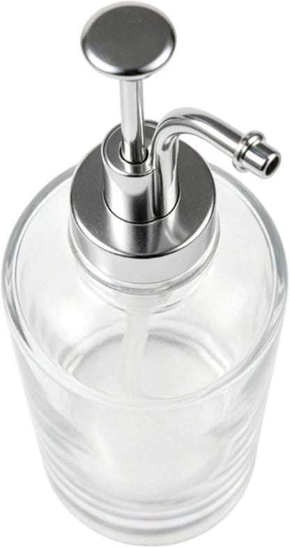 Asixxsix Coffee Syrup Dispenser, 500ml Clear Thickened Glass Soap Dispenser Bottle with PP Press Pump, High and Low Temperature Proof, Syrup Containers for Maple Honey (Silver Pump Head)