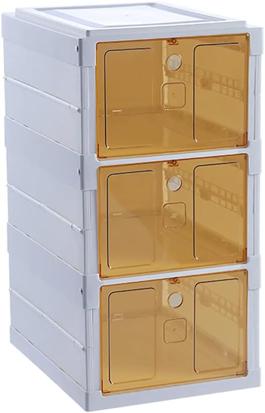 Plastic Shoe Boxes with Lids, Stackable Shoe Boxes Ideal for Kids Men Women, Harder Shoe Storage Boxes, Solid Construction and Quality Appearance, Foldable, Easy Assembly (3 Layer)