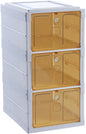 Plastic Shoe Boxes with Lids, Stackable Shoe Boxes Ideal for Kids Men Women, Harder Shoe Storage Boxes, Solid Construction and Quality Appearance, Foldable, Easy Assembly (3 Layer)
