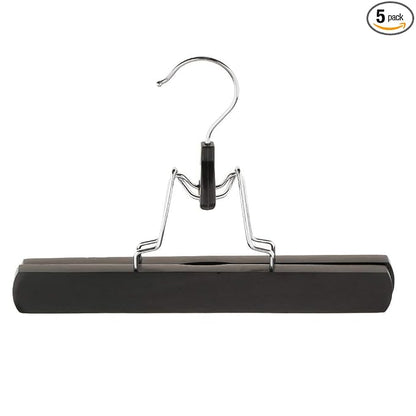 Pack of 5 Wooden Pants Hangers Non Slip Skirt Hangers Wig Hair Extension Hanger with 360° Swivel Hook Clip Hangers (Z- 5 Pack Hangers Black)