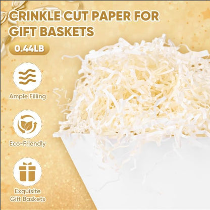 5 Pack Baskets For Gifts Empty, 10x12” White Gift Basket Kit with Clear Bags Gold Bows 200g Crinkle Cut Paper Empty Gift Baskets to Fill Large Gift Baskets for Christmas, Birthdays, Holidays, Weddings